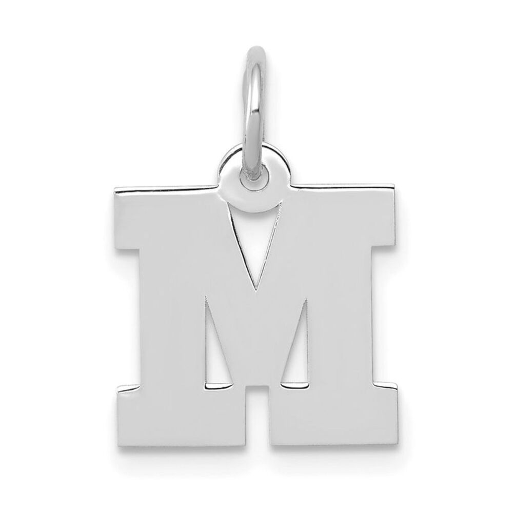 14k White Gold, Amanda Collection, Small Block Style Initial M Pendant